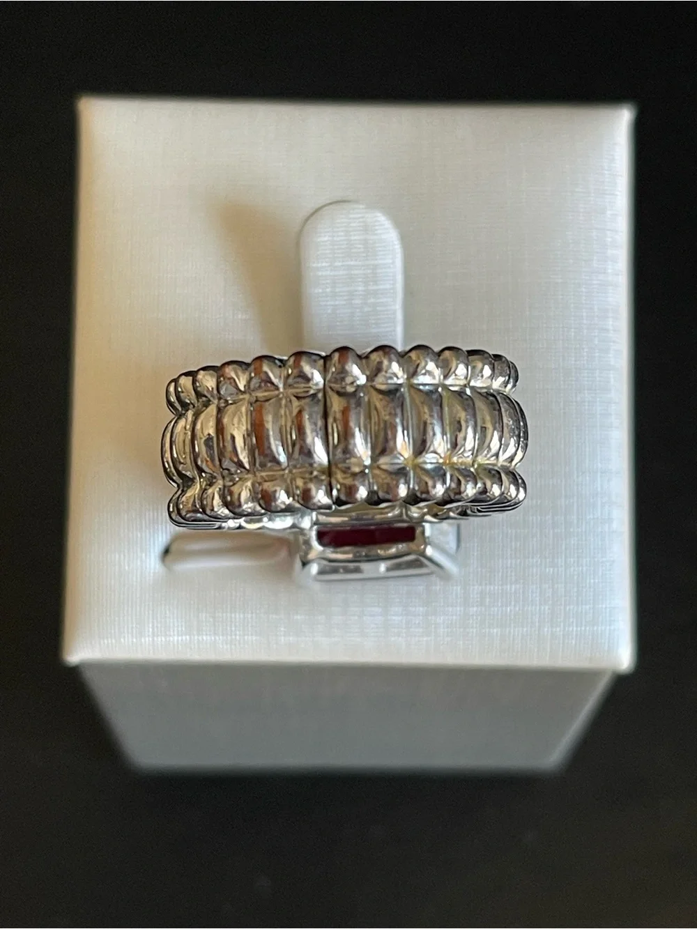 Emerald cut red rhinestone Statement Ring .